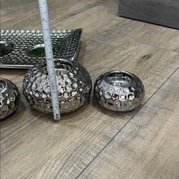 Silver Ceramic Tray with 3 Candle Holders  EUC Like New - Picture 8 of 8